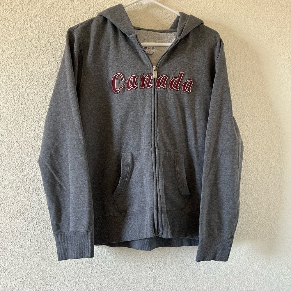 Roots 73 Women’s Zip Hoodie Large Gray Canada Embroidered Sporty Lounge Gym
